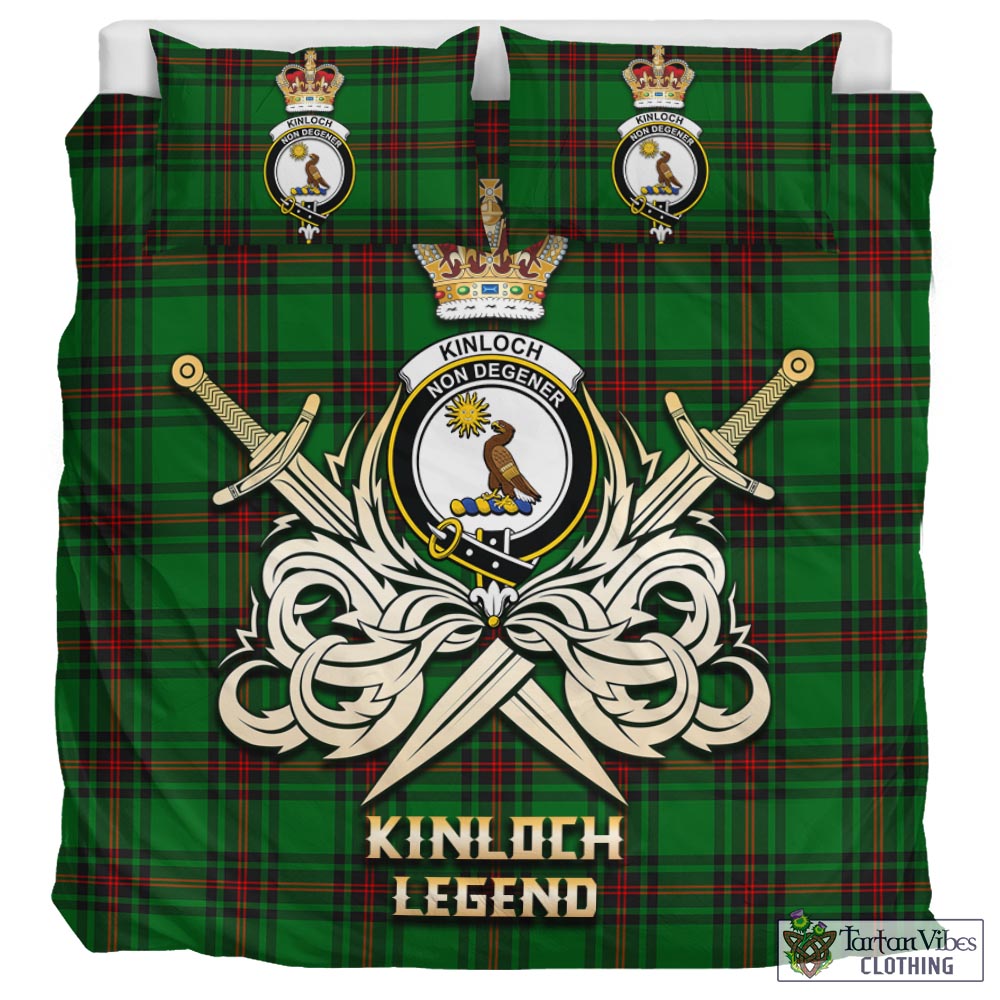 Tartan Vibes Clothing Kinloch Tartan Bedding Set with Clan Crest and the Golden Sword of Courageous Legacy