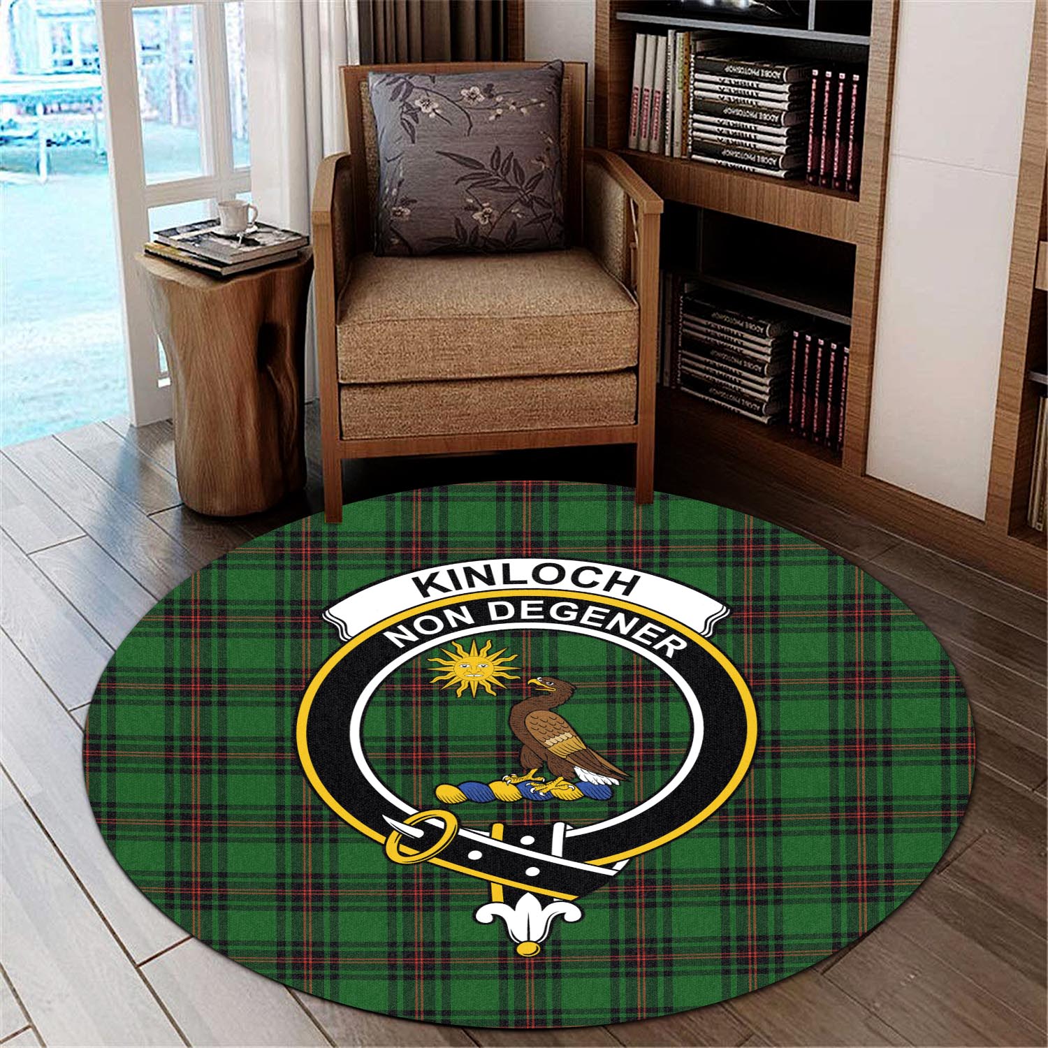 kinloch-tartan-round-rug-with-family-crest