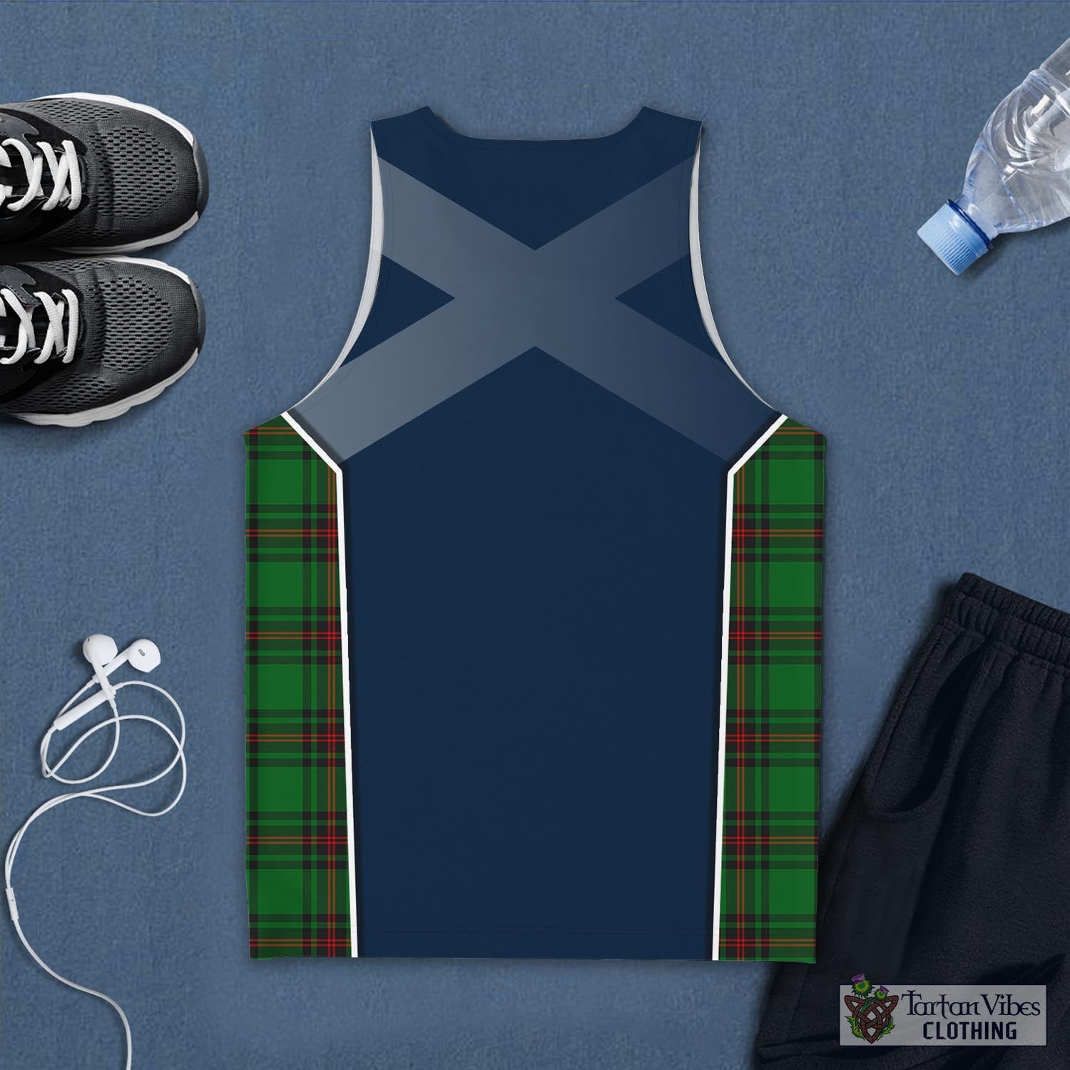 Tartan Vibes Clothing Kinloch Tartan Men's Tanks Top with Family Crest and Scottish Thistle Vibes Sport Style