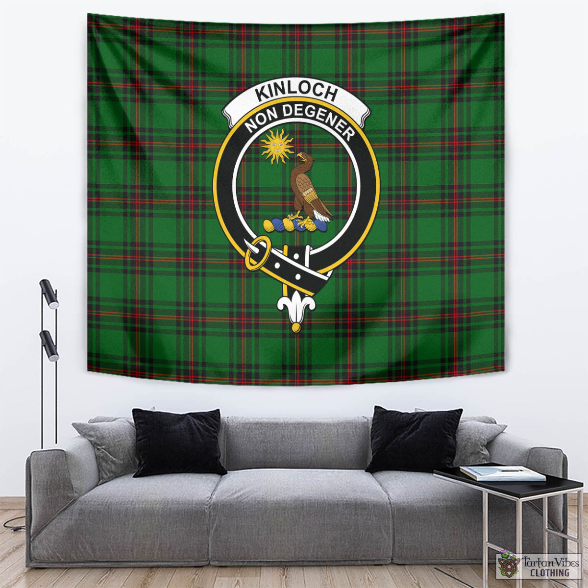 Tartan Vibes Clothing Kinloch Tartan Tapestry Wall Hanging and Home Decor for Room with Family Crest