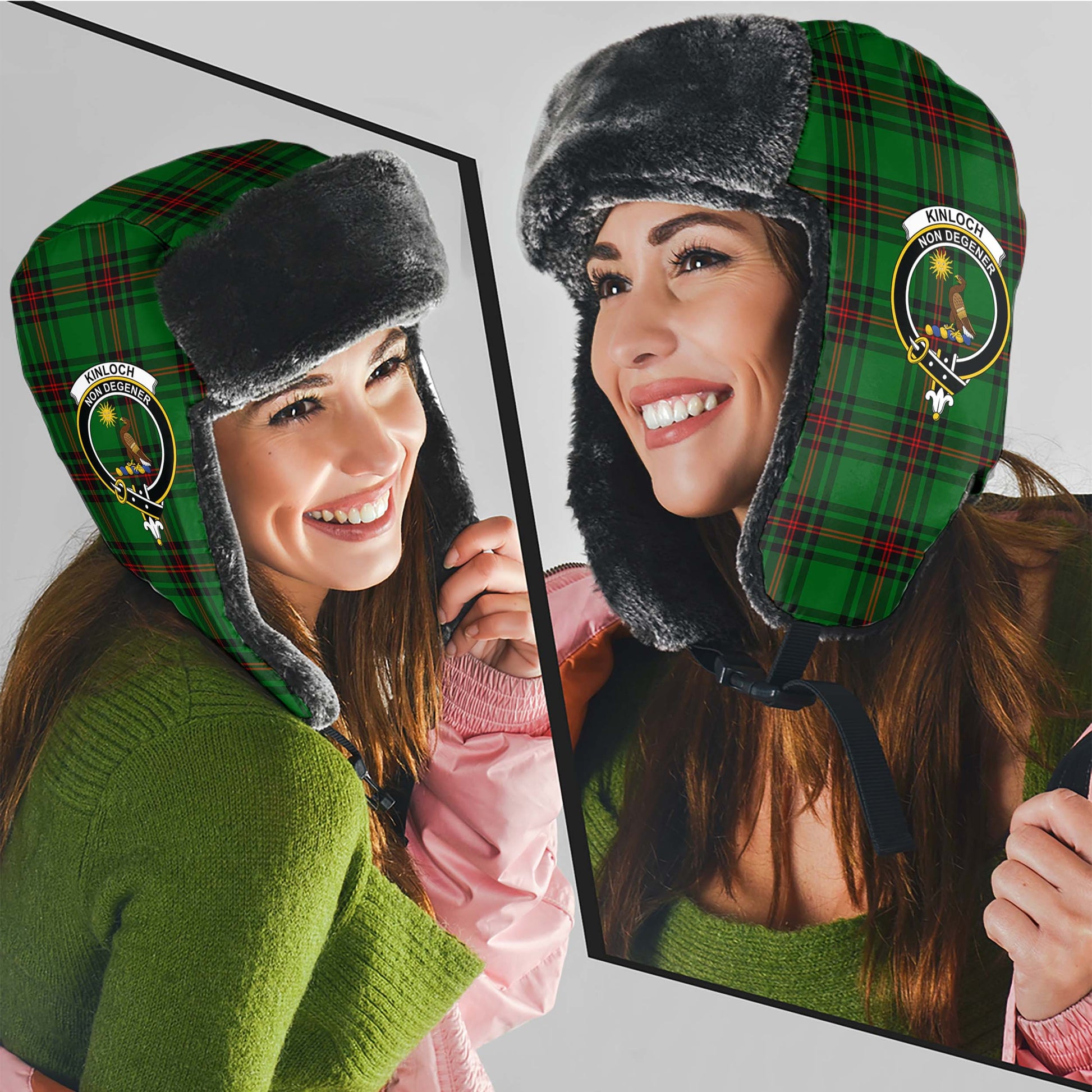 Kinloch Tartan Winter Trapper Hat with Family Crest - Tartanvibesclothing