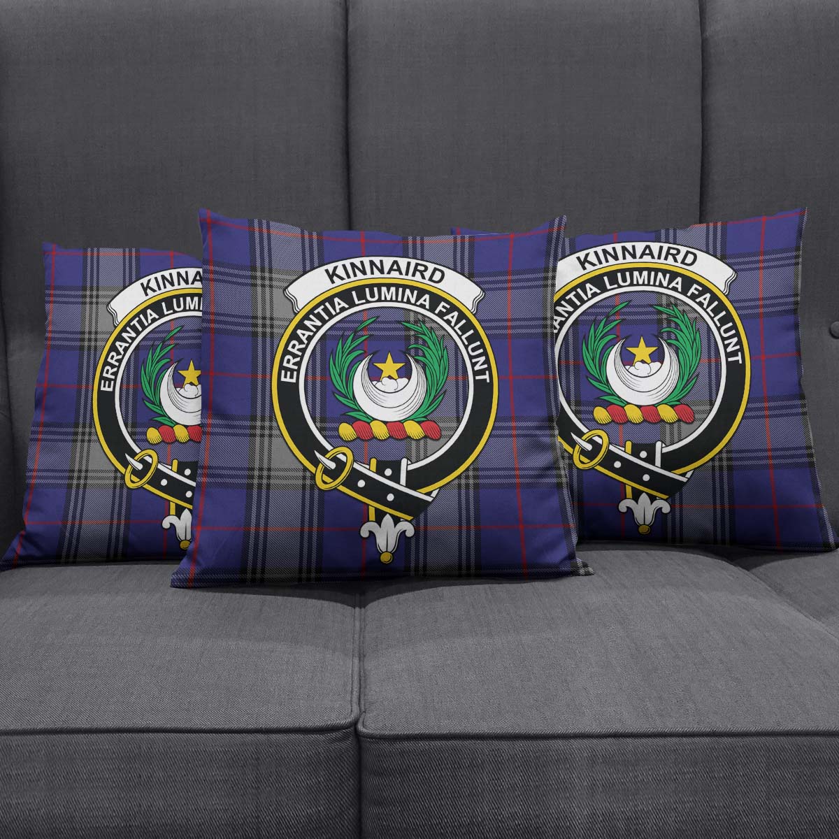 Kinnaird Tartan Pillow Cover with Family Crest Square Pillow Cover - Tartanvibesclothing