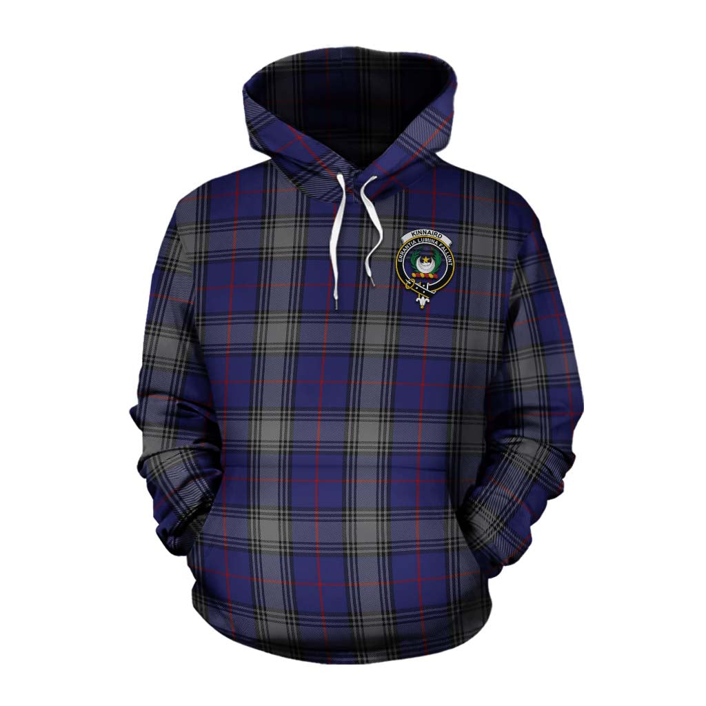 Tartan Vibes Clothing Kinnaird Tartan Cotton Hoodie with Family Crest and Bearded Skull Holding Bottles of Whiskey