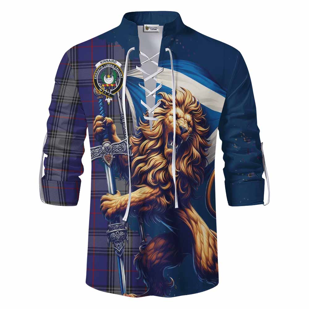 Tartan Vibes Clothing Kinnaird Tartan Family Crest Ghillie Kilt Shirt with Scottish Majestic Lion