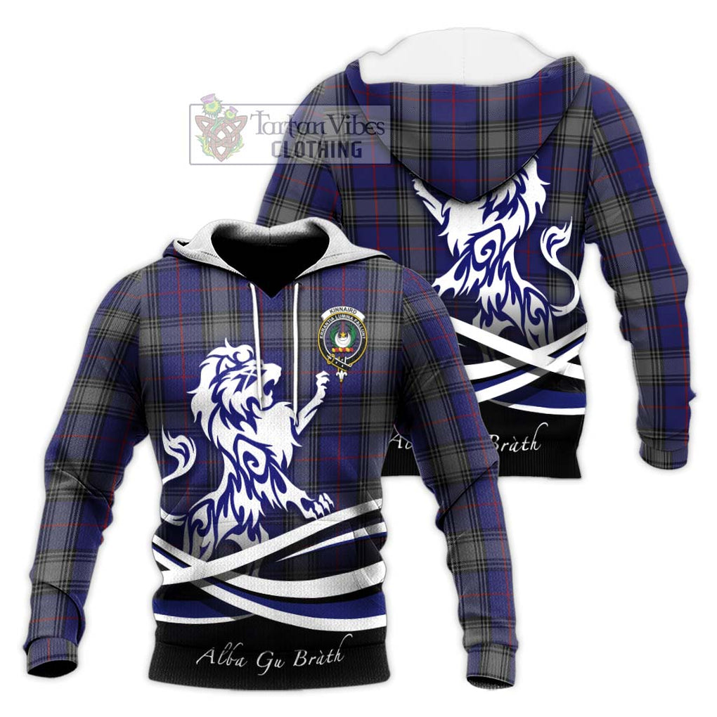 Kinnaird Tartan Knitted Hoodie with Alba Gu Brath Regal Lion Emblem Unisex Knitted Pullover Hoodie - Tartanvibesclothing Shop