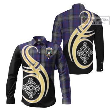 Kinnaird Tartan Long Sleeve Button Shirt with Family Crest and Celtic Symbol Style