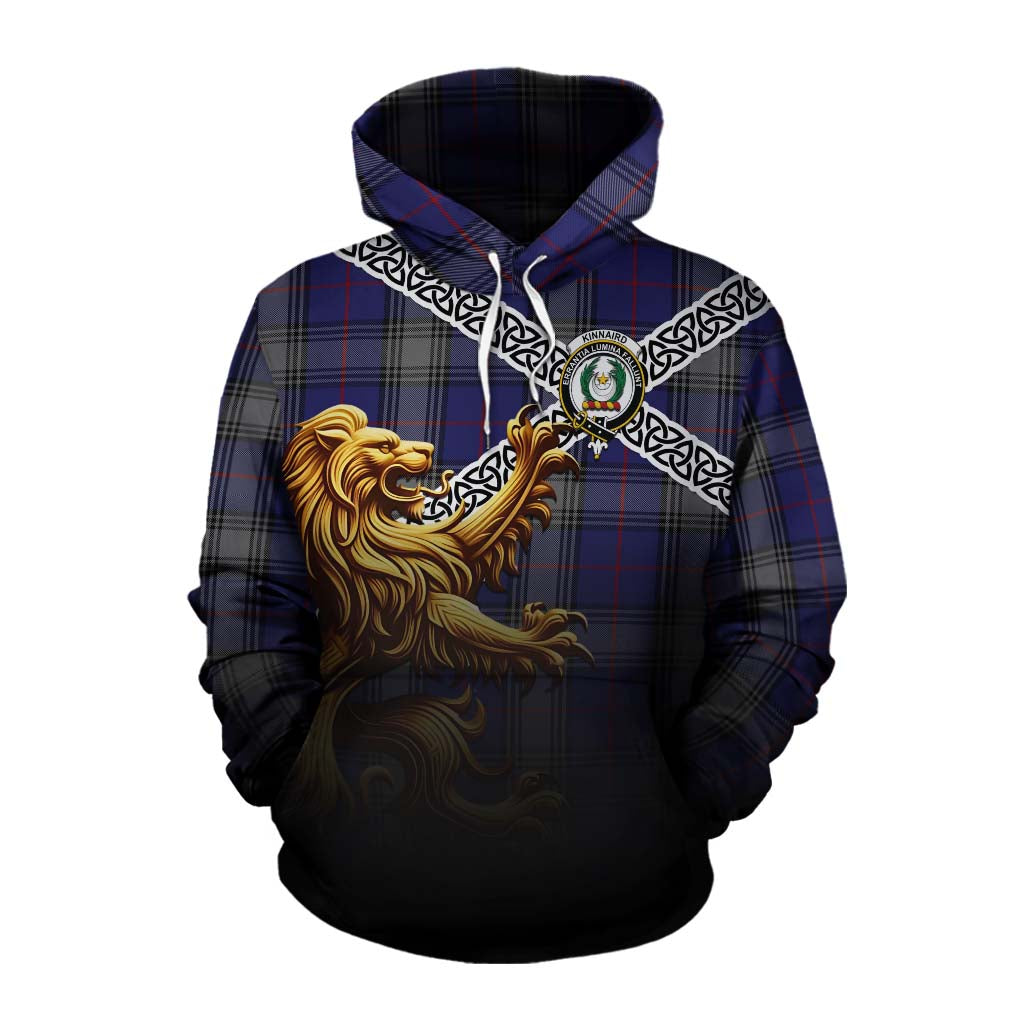 Kinnaird Crest Tartan Cotton Hoodie with Golden Lion Emblem Celtic Style Pullover Hoodie XS - Tartan Vibes Clothing