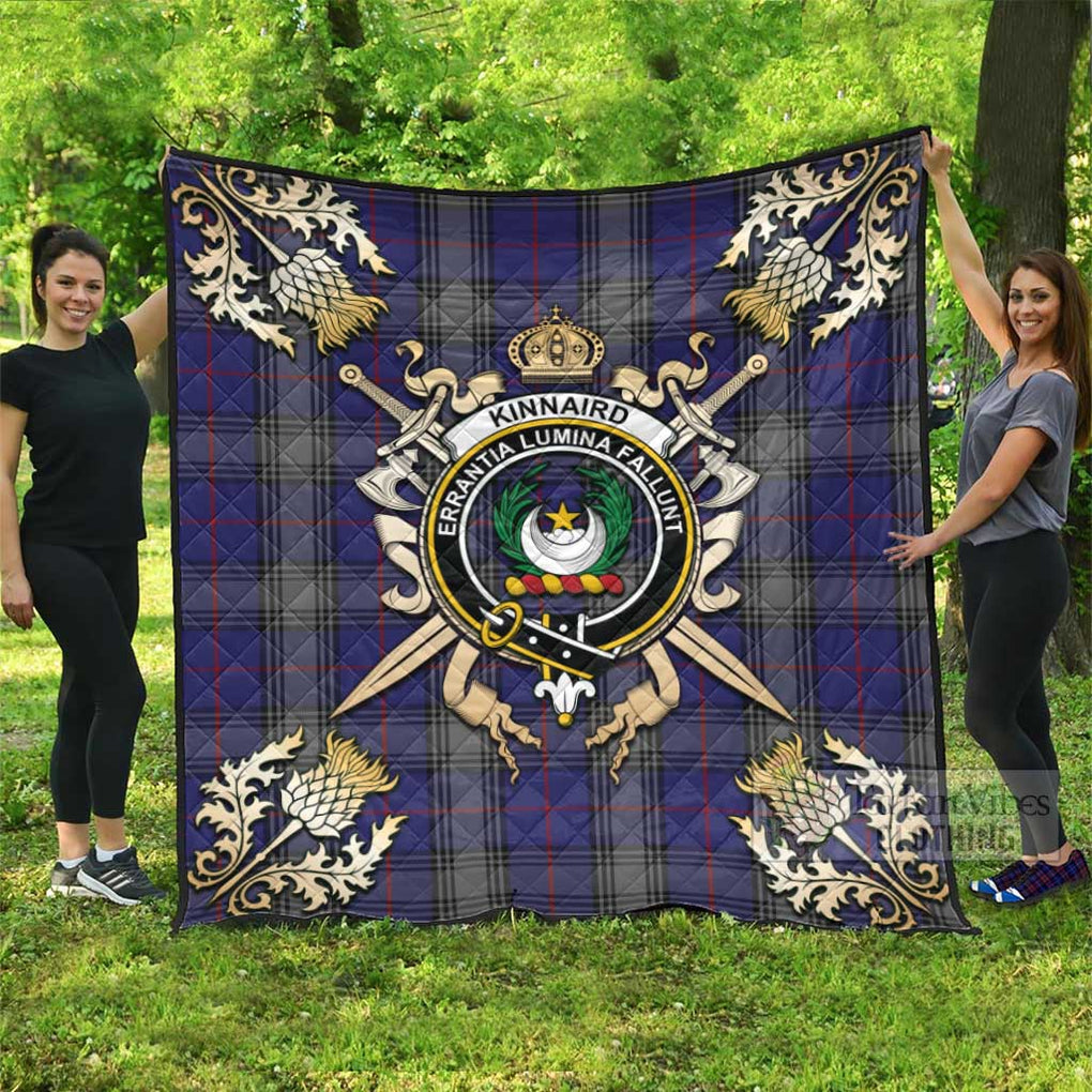 Tartan Vibes Clothing Kinnaird Tartan Quilt with Family Crest and Scottish Golden Courage Shield