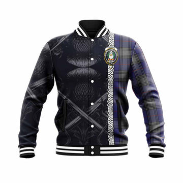 Kinnaird Tartan Baseball Jacket with Family Crest Cross Sword Thistle Celtic Vibes