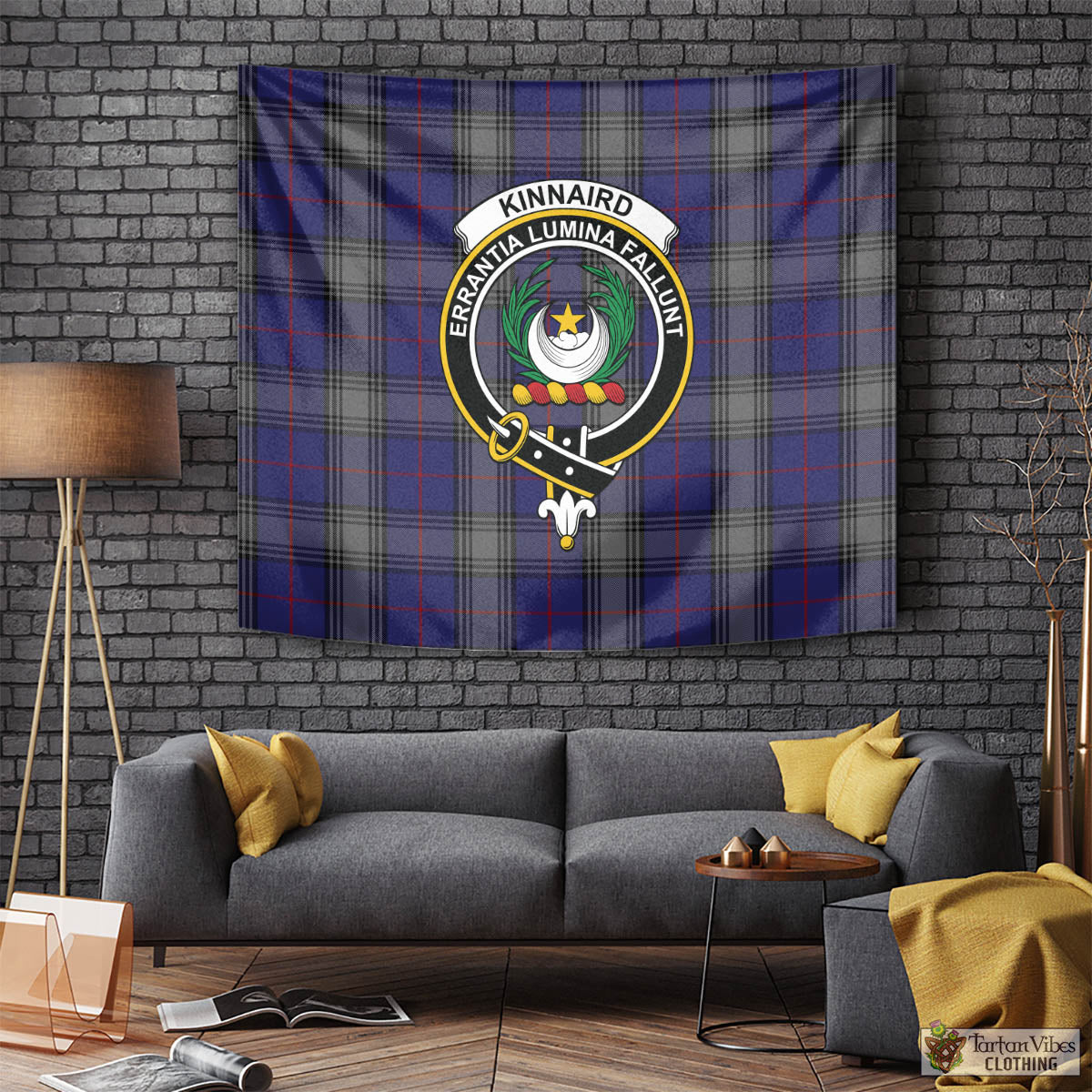 Tartan Vibes Clothing Kinnaird Tartan Tapestry Wall Hanging and Home Decor for Room with Family Crest