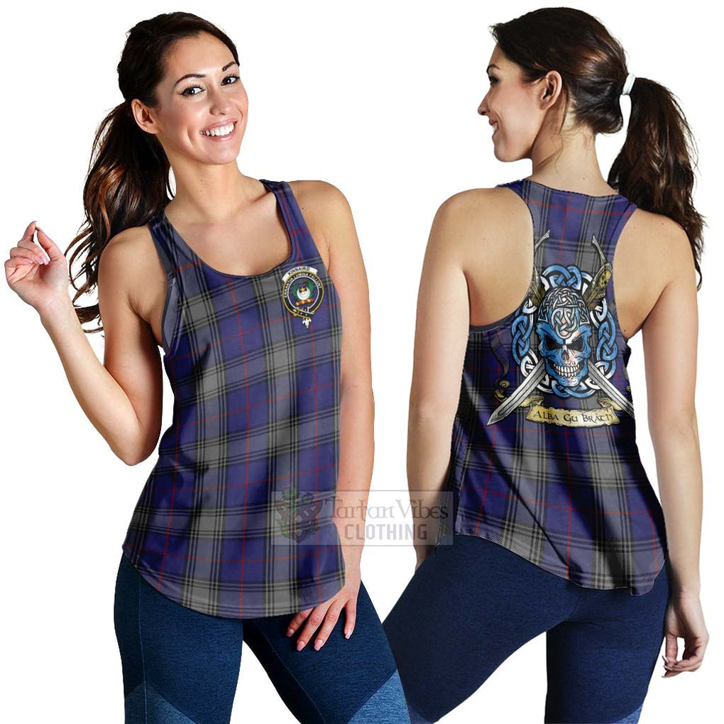 Tartan Vibes Clothing Kinnaird Tartan Women's Racerback Tanks with Family Crest Celtic Skull Style