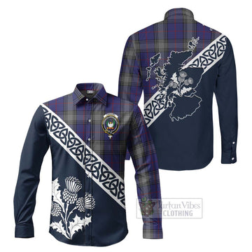 Kinnaird Tartan Long Sleeve Button Shirt Featuring Thistle and Scotland Map