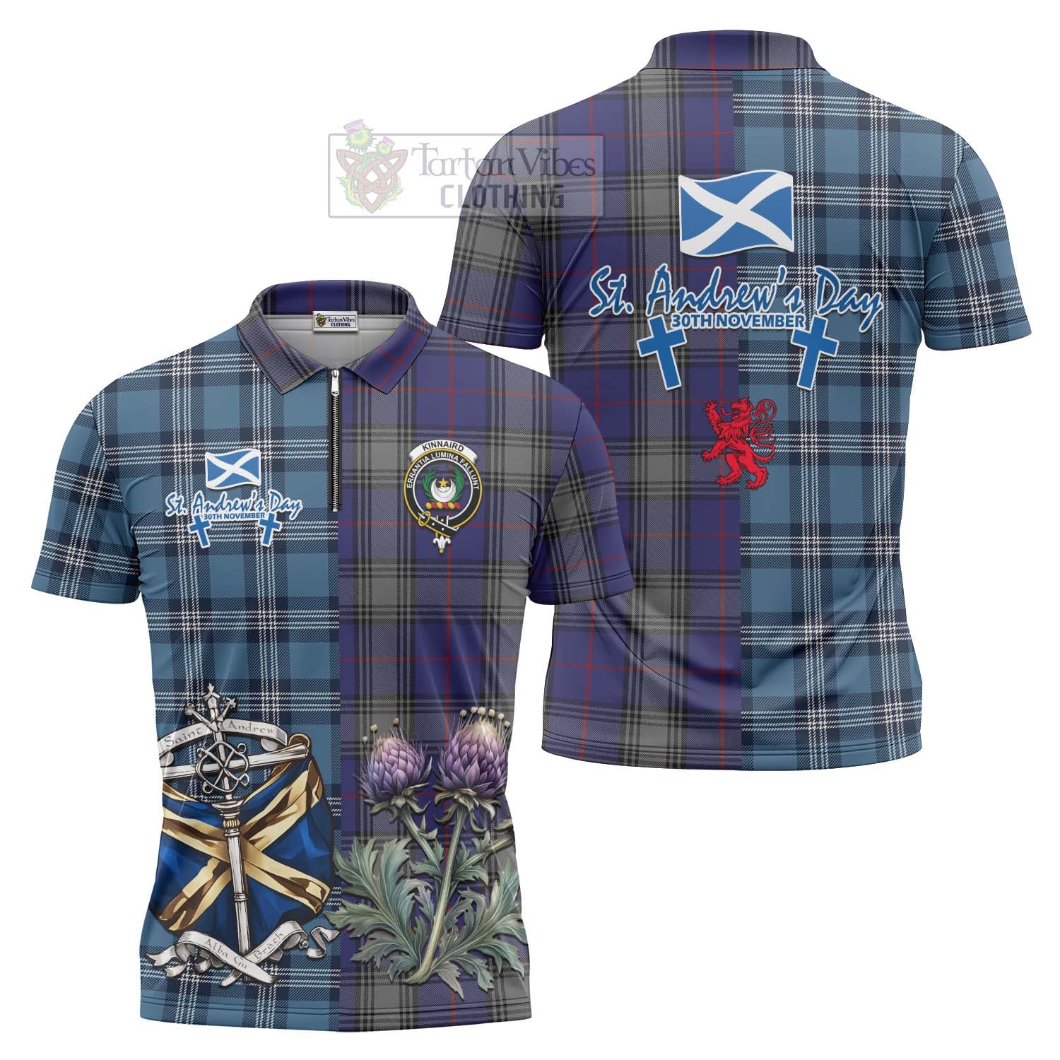 Tartan Vibes Clothing Kinnaird Tartan Zipper Polo Shirt Happy St. Andrew's Day Half Tartan Style