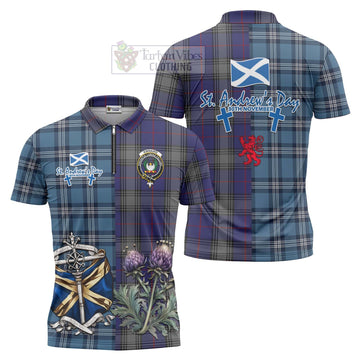 Kinnaird Tartan Zipper Polo Shirt Happy St. Andrew's Day Half Tartan Style