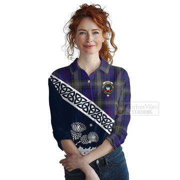 Kinnaird Tartan Women's Casual Shirt Featuring Thistle and Scotland Map