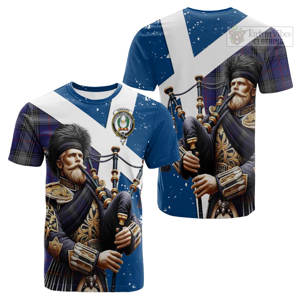 Tartan Vibes Clothing Kinnaird Tartan Cotton T-shirt with Family Crest Scottish Bagpiper Vibes