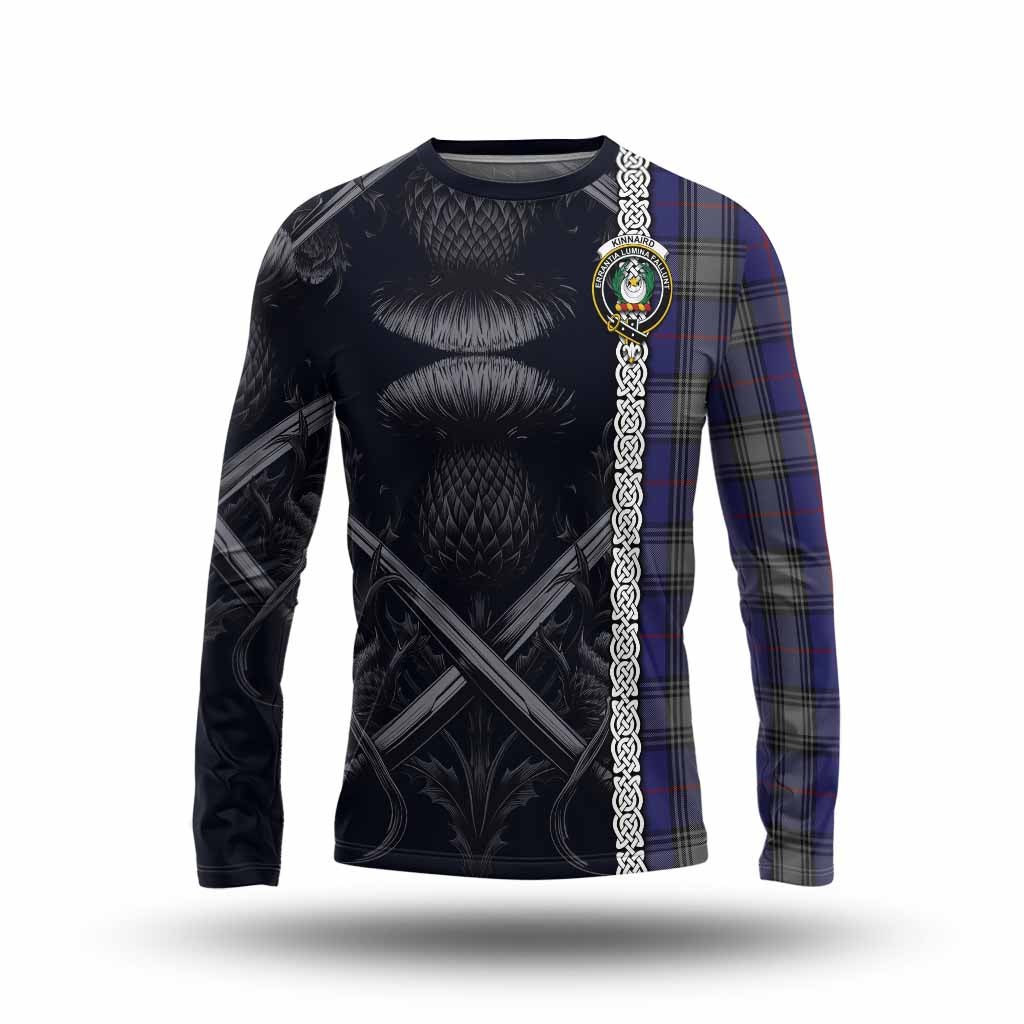 Tartan Vibes Clothing Kinnaird Tartan Long Sleeve T-Shirt with Family Crest Cross Sword Thistle Celtic Vibes