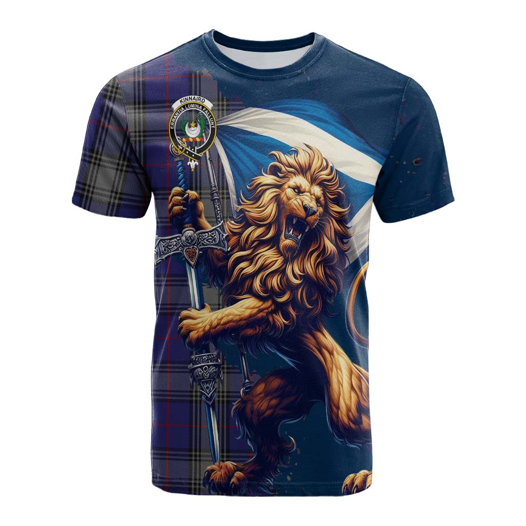 Tartan Vibes Clothing Kinnaird Tartan Family Crest Cotton T-shirt with Scottish Majestic Lion