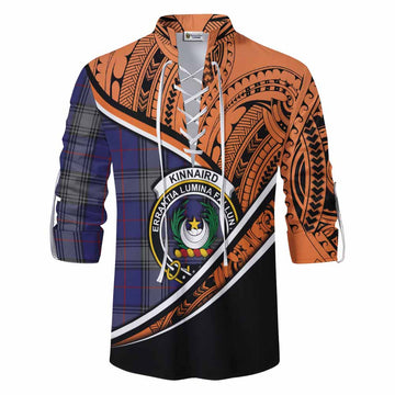 Kinnaird Crest Tartan Ghillie Kilt Shirt with Polynesian Vibes Style - Orange Version