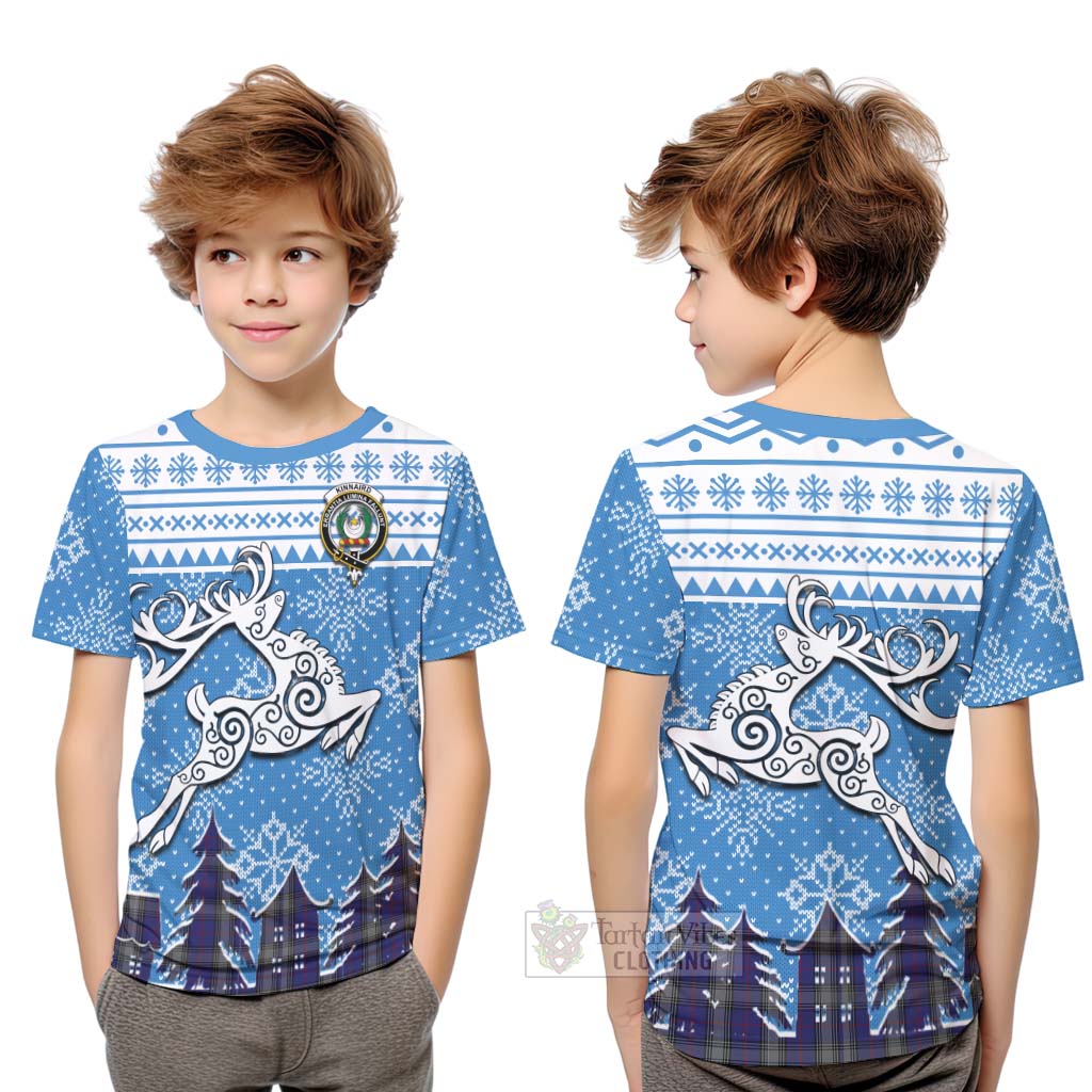 Tartan Vibes Clothing Kinnaird Clan Christmas Kid T-Shirt Celtic Reindeer Style