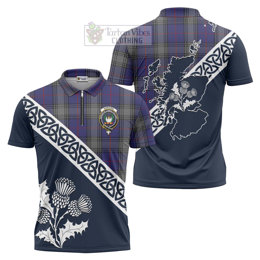 Tartan Vibes Clothing Kinnaird Tartan Zipper Polo Shirt Featuring Thistle and Scotland Map