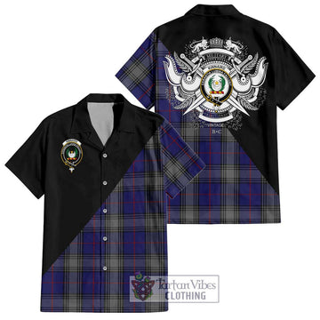 Kinnaird Tartan Short Sleeve Button Shirt with Family Crest and Military Logo Style