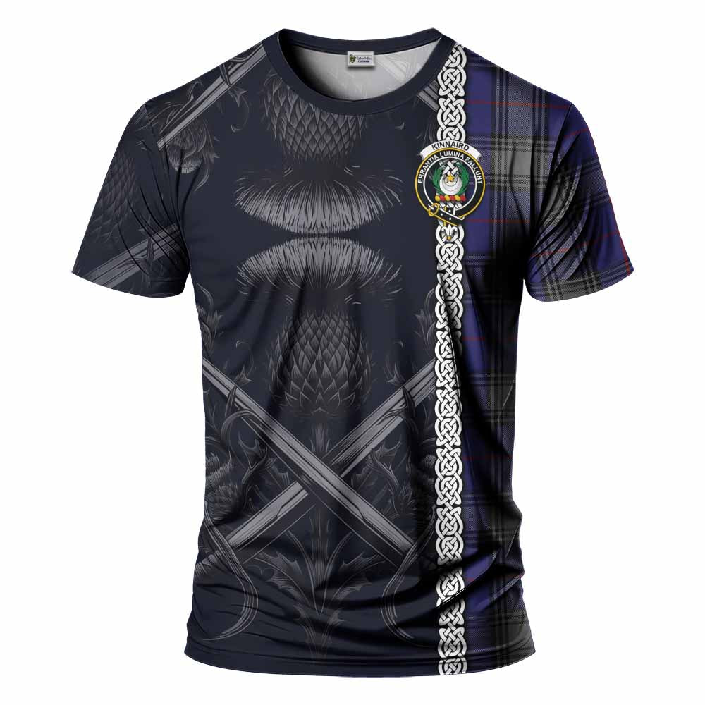 Tartan Vibes Clothing Kinnaird Tartan T-Shirt with Family Crest Cross Sword Thistle Celtic Vibes