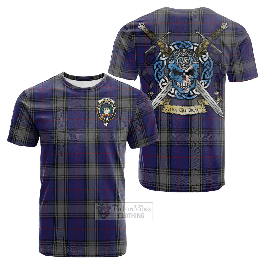 Tartan Vibes Clothing Kinnaird Tartan Cotton T-shirt with Family Crest Celtic Skull Style