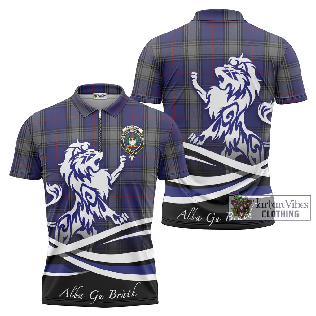 Kinnaird Tartan Zipper Polo Shirt with Alba Gu Brath Regal Lion Emblem Unisex - Tartanvibesclothing Shop