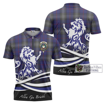 Kinnaird Tartan Zipper Polo Shirt with Alba Gu Brath Regal Lion Emblem