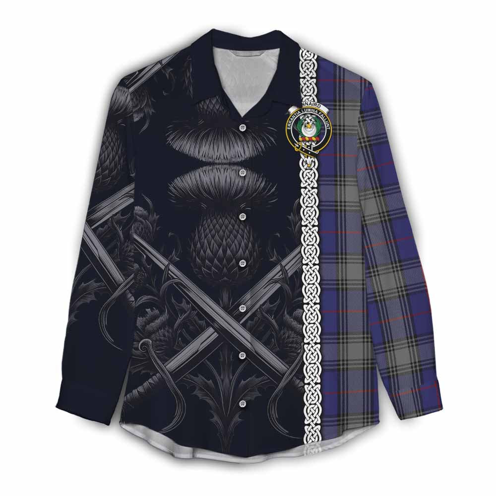 Tartan Vibes Clothing Kinnaird Tartan Women's Casual Shirt with Family Crest Cross Sword Thistle Celtic Vibes