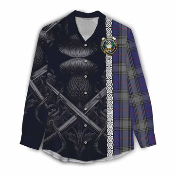 Kinnaird Tartan Women's Casual Shirt with Family Crest Cross Sword Thistle Celtic Vibes