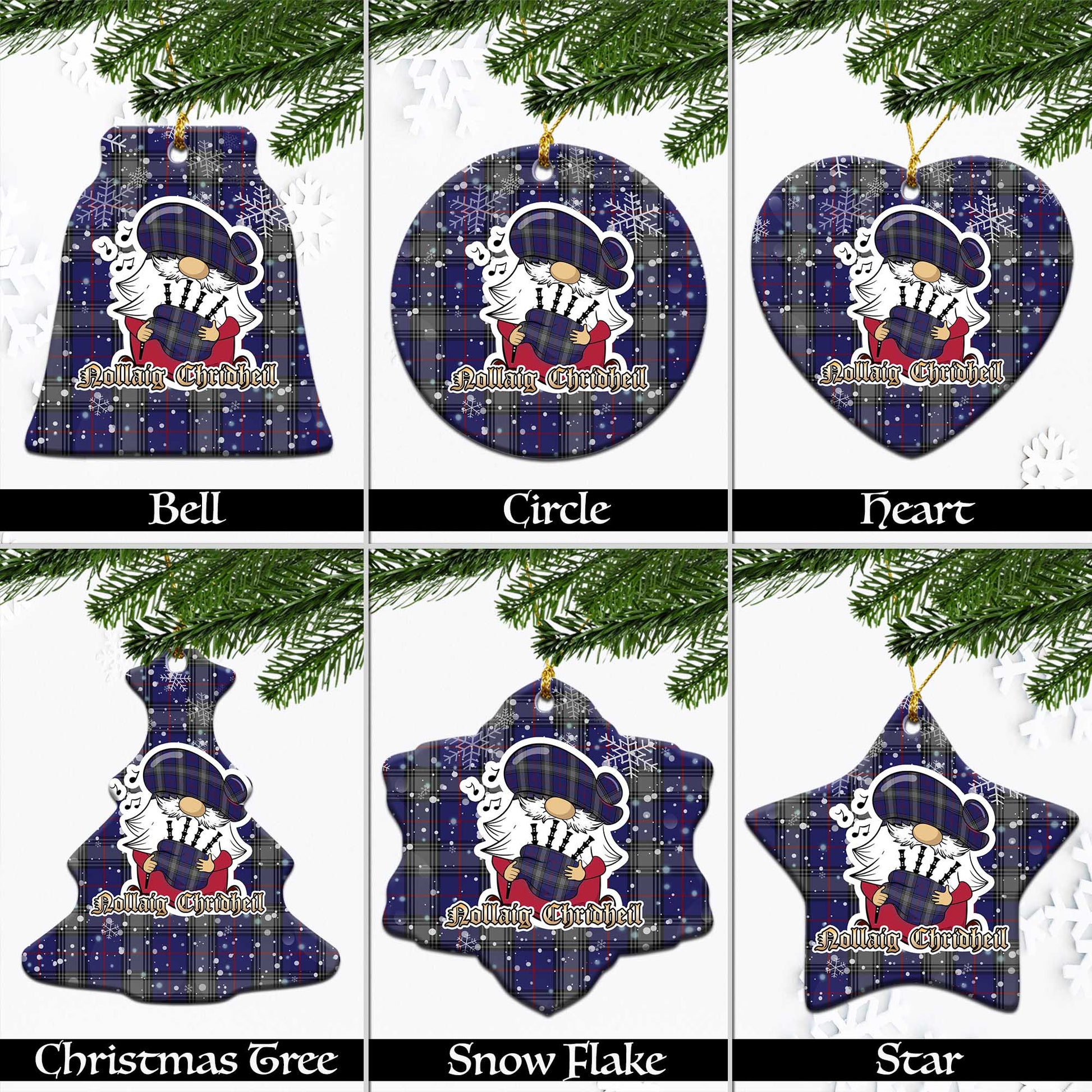 Kinnaird Tartan Christmas Ornaments with Scottish Gnome Playing Bagpipes Ceramic - Tartanvibesclothing