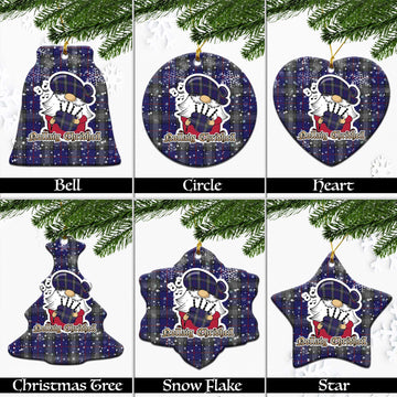 Kinnaird Tartan Christmas Ceramic Ornaments with Scottish Gnome Playing Bagpipes