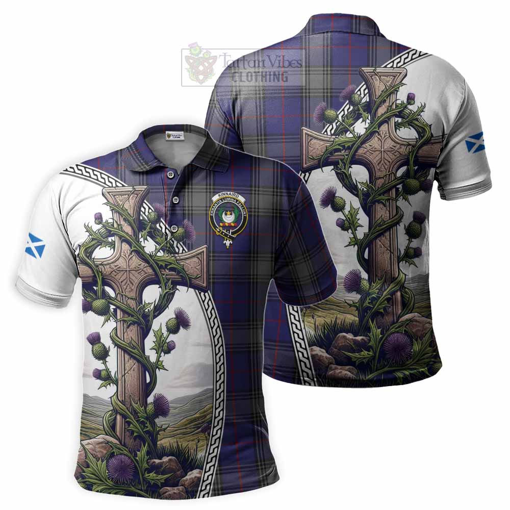 Tartan Vibes Clothing Kinnaird Tartan Polo Shirt with Family Crest and St. Andrew's Cross Accented by Thistle Vines