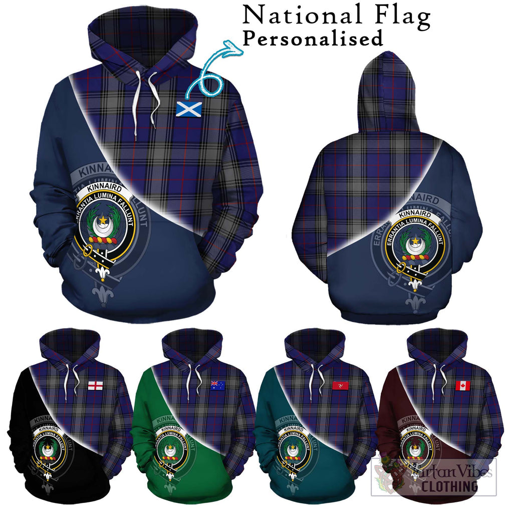 Kinnaird Tartan Hoodie with Personalised National Flag and Family Crest Half Style Zip Hoodie - Tartanvibesclothing Shop