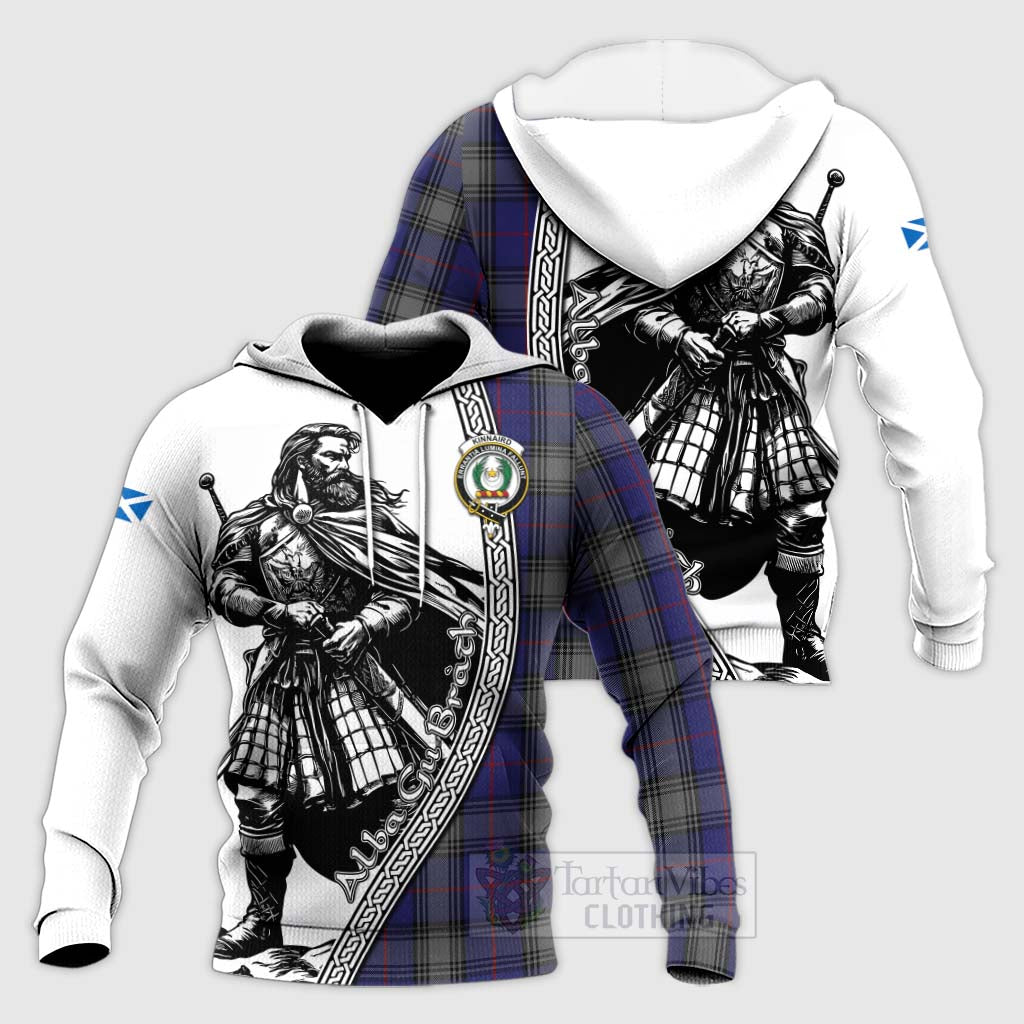 Tartan Vibes Clothing Kinnaird Tartan Clan Crest Knitted Hoodie with Highlander Warrior Celtic Style