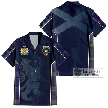 Kinnaird Tartan Short Sleeve Button Shirt with Family Crest and Lion Rampant Vibes Sport Style