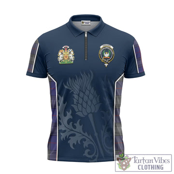 Kinnaird Tartan Zipper Polo Shirt with Family Crest and Scottish Thistle Vibes Sport Style