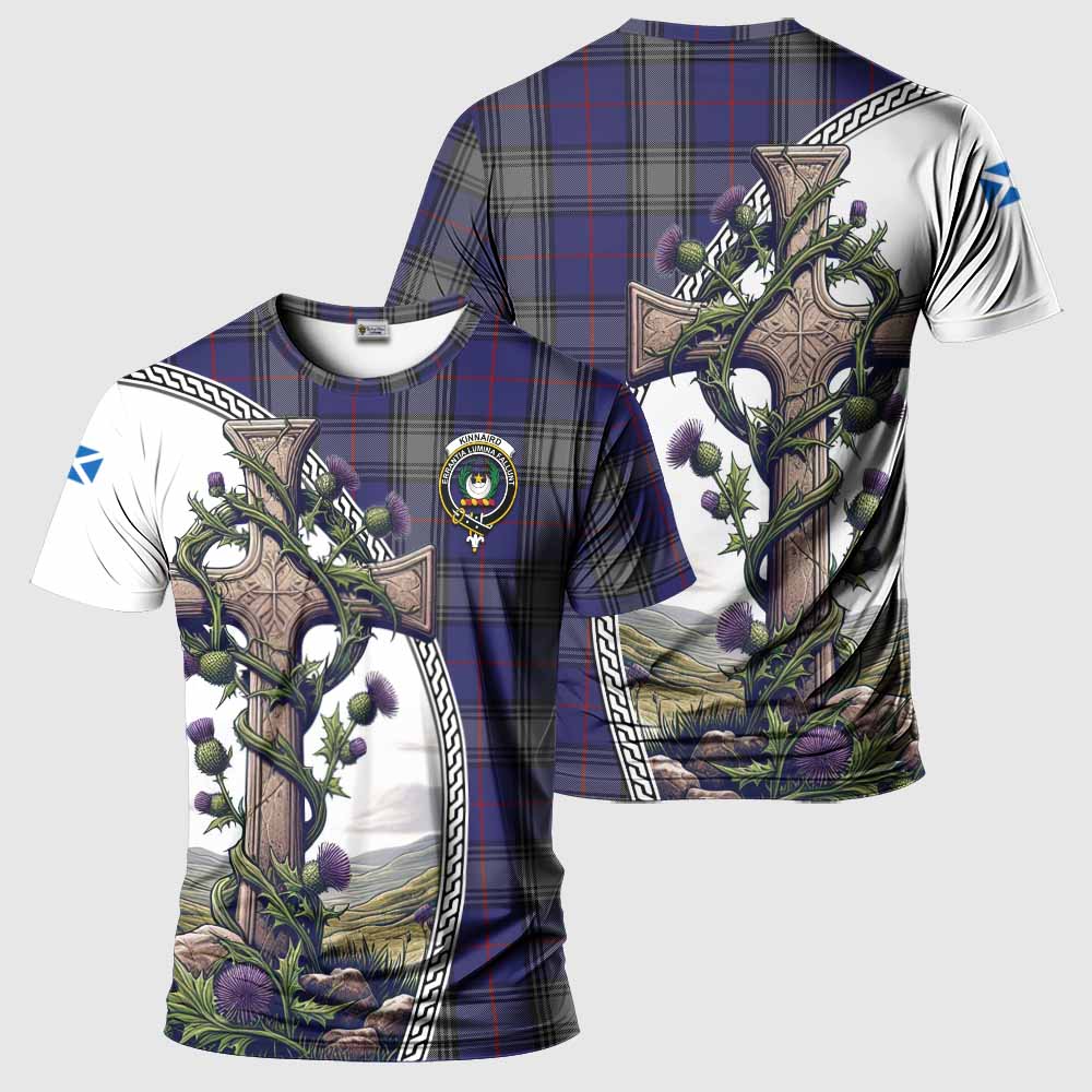 Tartan Vibes Clothing Kinnaird Agnew Tartan T-Shirt with Family Crest and St. Andrew's Cross Accented by Thistle Vines