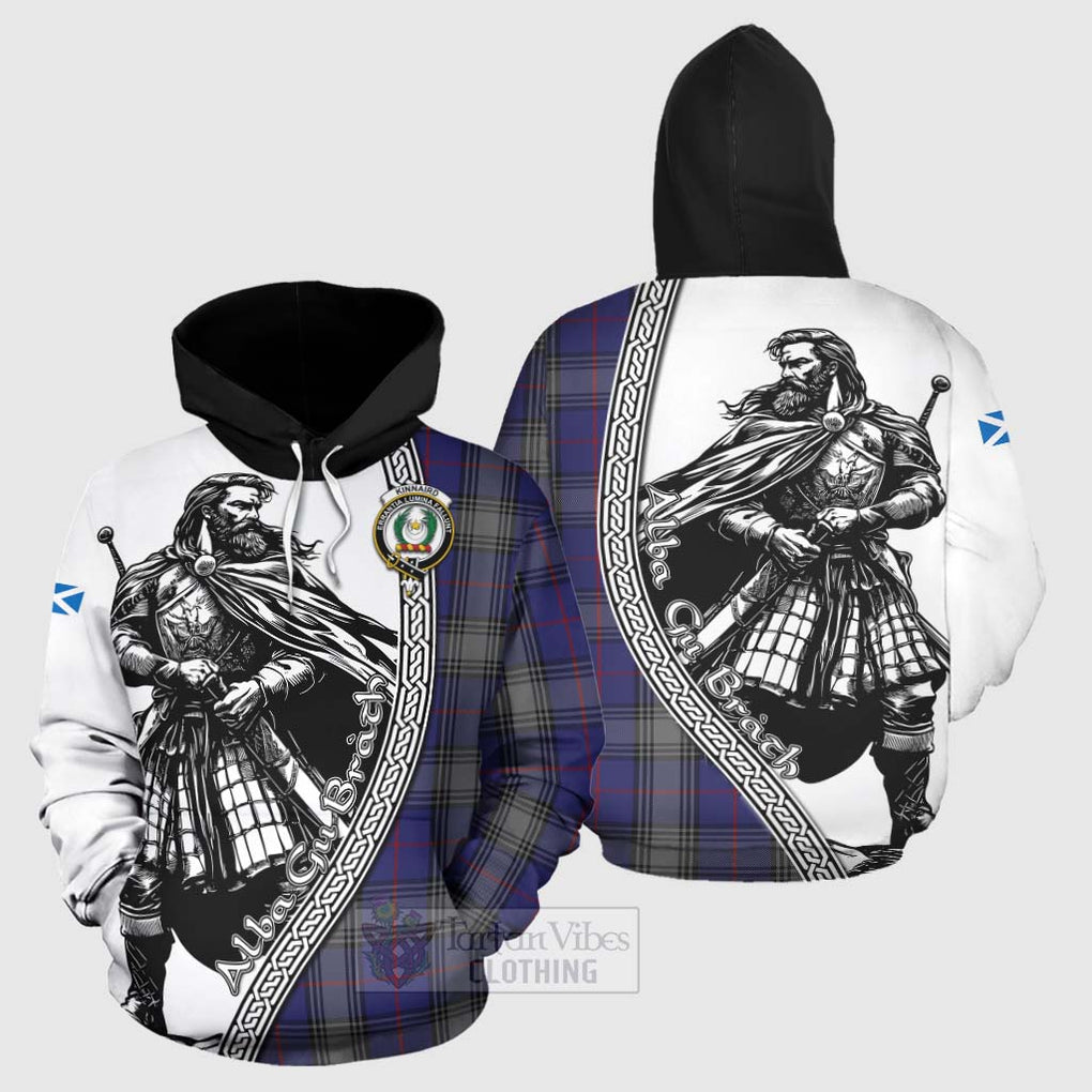 Tartan Vibes Clothing Kinnaird Tartan Clan Crest Hoodie with Highlander Warrior Celtic Style