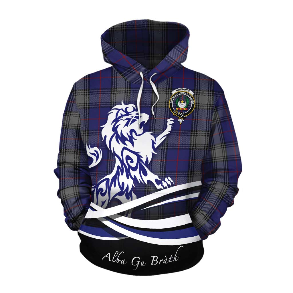 Tartan Vibes Clothing Kinnaird Tartan Cotton Hoodie with Alba Gu Brath Regal Lion Emblem