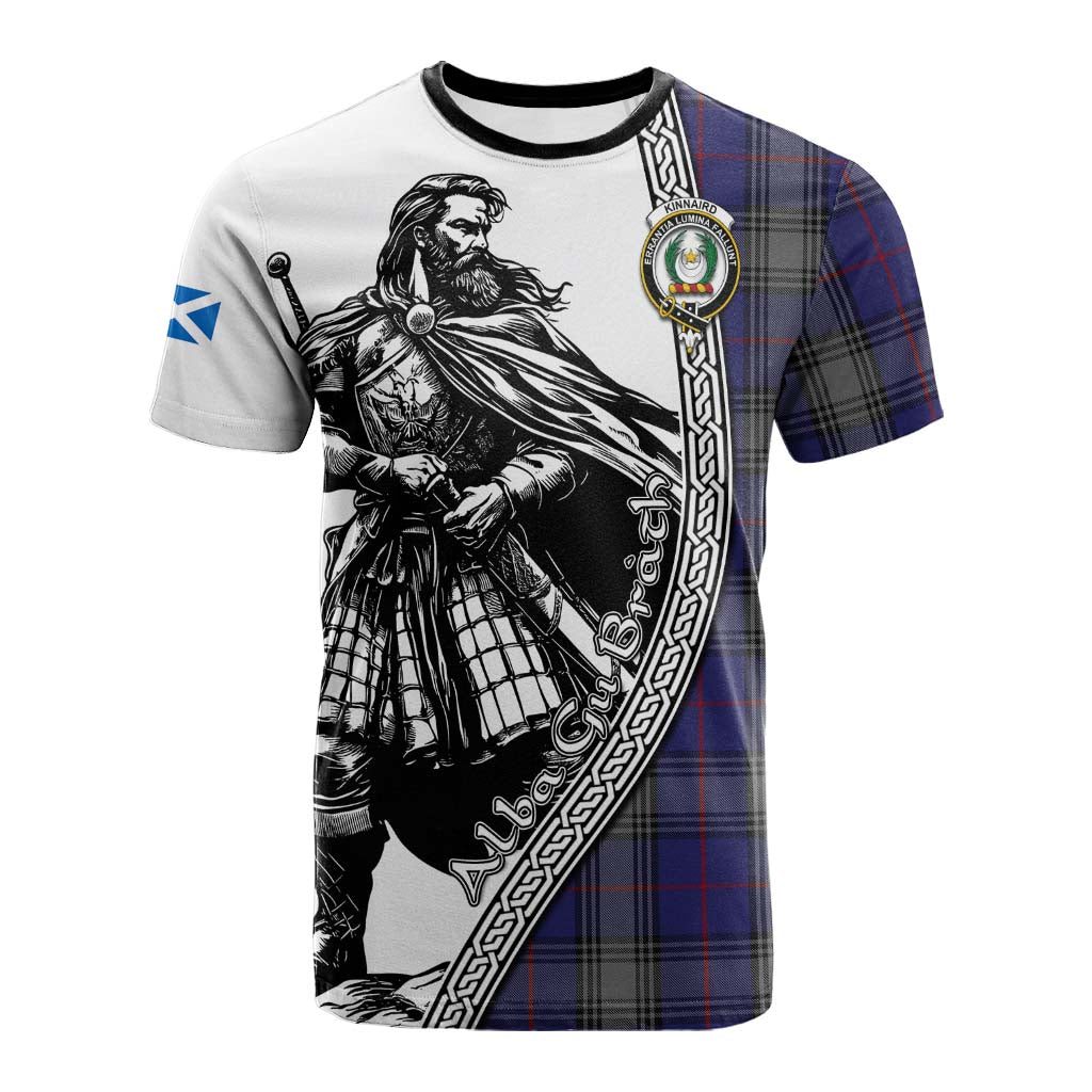 Kinnaird Tartan Clan Crest Cotton T-shirt with Highlander Warrior Celtic Style