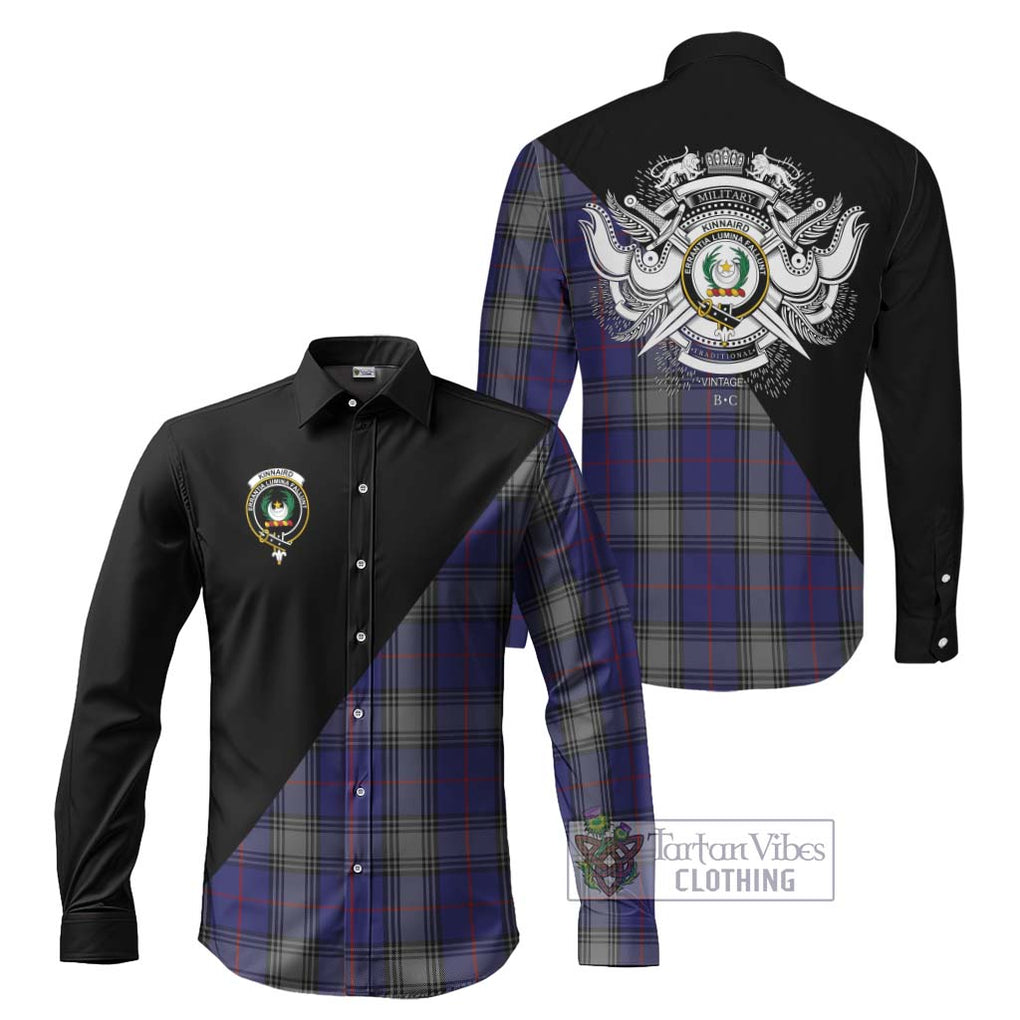 Kinnaird Tartan Long Sleeve Button Shirt with Family Crest and Military Logo Style Men's Shirt S - Tartanvibesclothing Shop