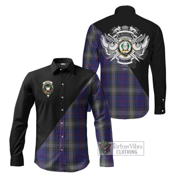 Kinnaird Tartan Long Sleeve Button Shirt with Family Crest and Military Logo Style