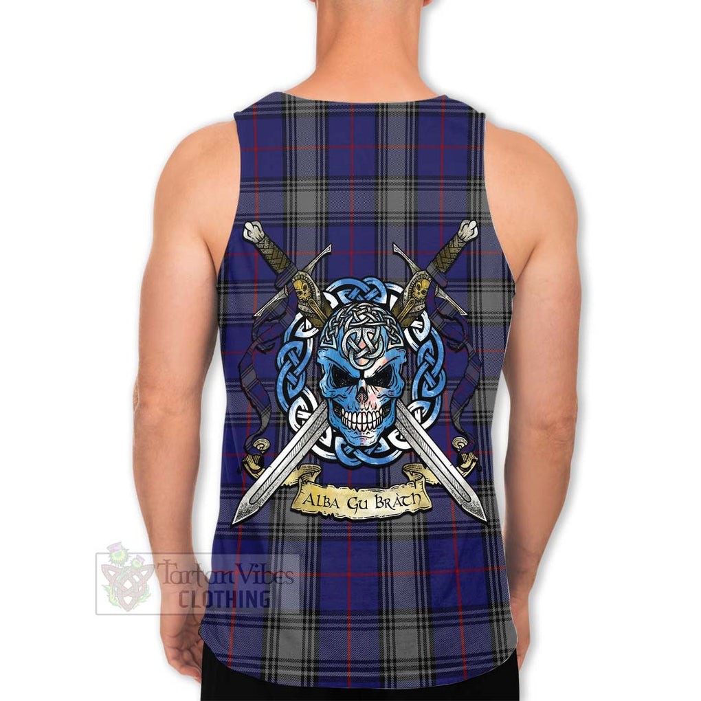 Tartan Vibes Clothing Kinnaird Tartan Men's Tank Top with Family Crest Celtic Skull Style