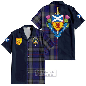 Kinnaird Tartan Short Sleeve Button Shirt Alba with Scottish Lion Royal Arm Half Style