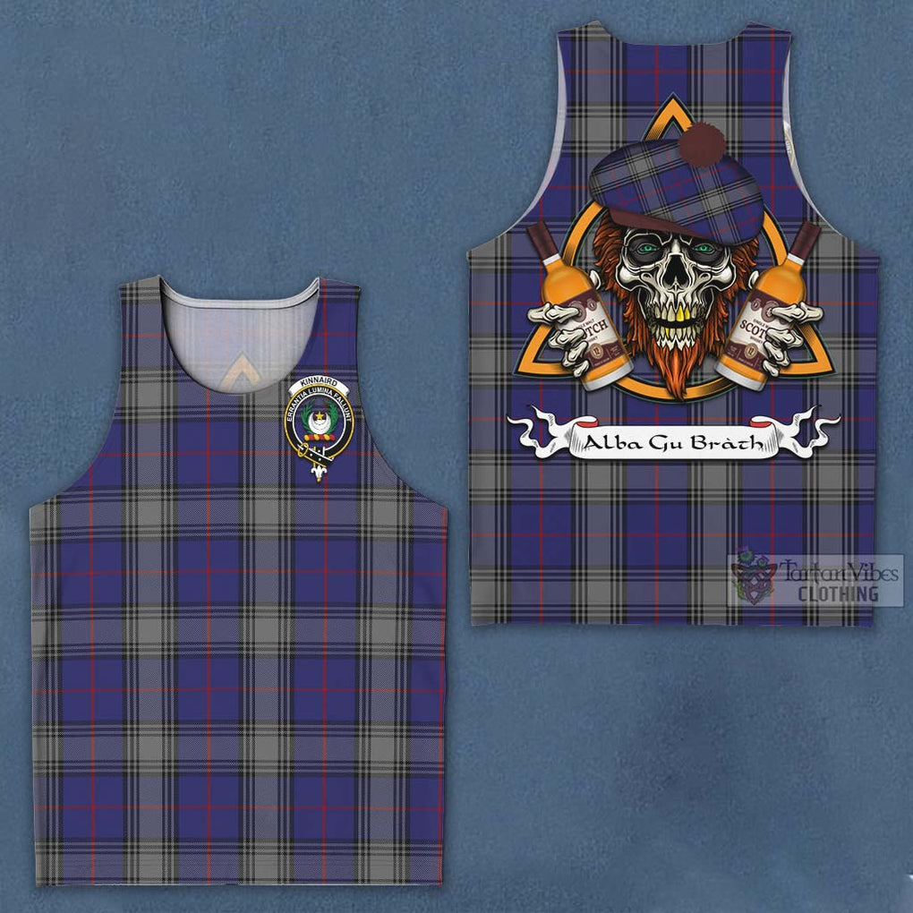 Tartan Vibes Clothing Kinnaird Tartan Men's Tank Top with Family Crest and Bearded Skull Holding Bottles of Whiskey