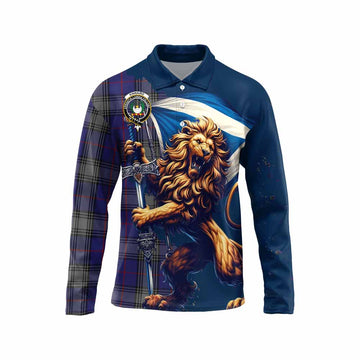 Kinnaird Tartan Family Crest Long Sleeve Polo Shirt with Scottish Majestic Lion