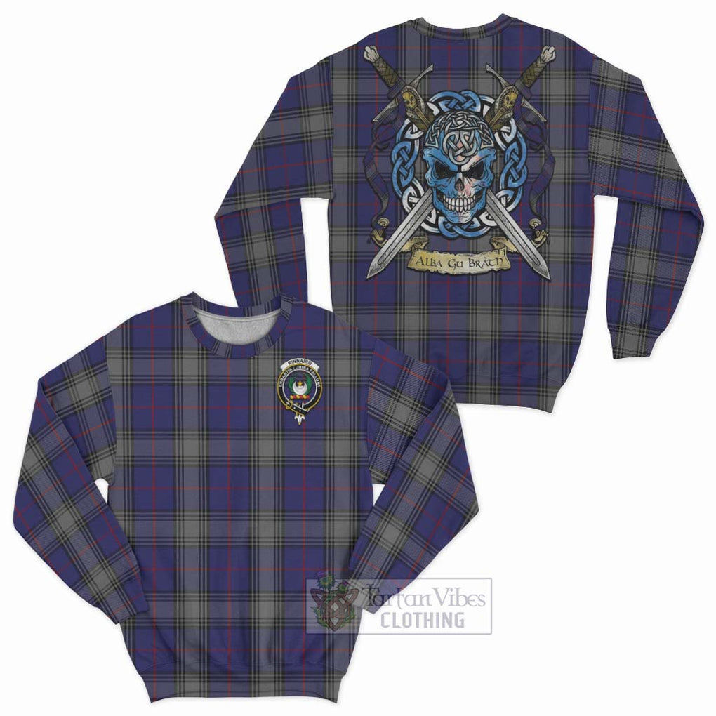 Tartan Vibes Clothing Kinnaird Tartan Sweatshirt with Family Crest Celtic Skull Style